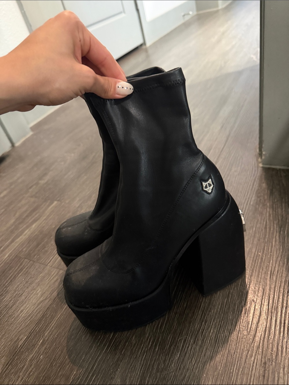 Naked Wolfe Black Platform Block Heel Ankle Boots